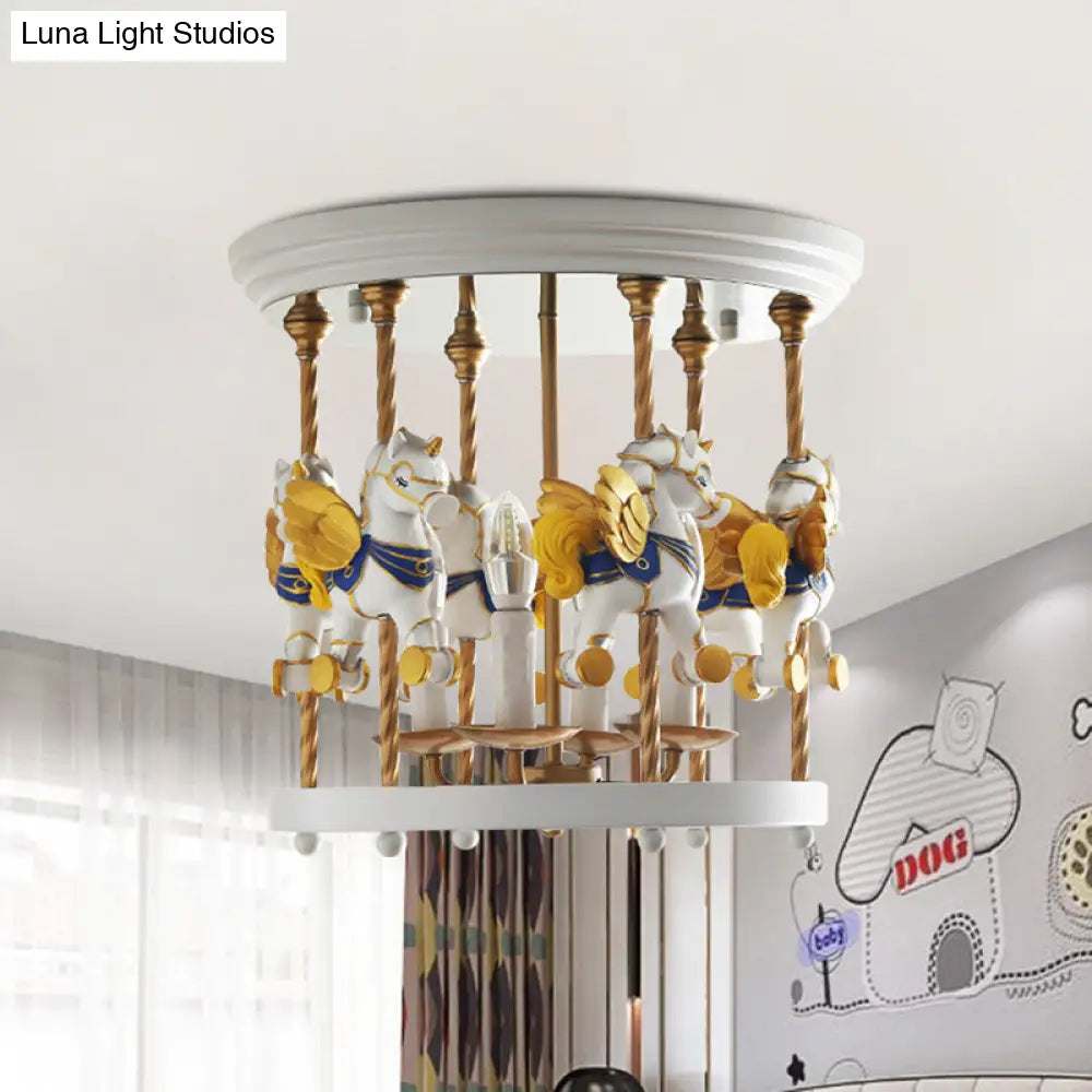 DecorBites™ DecorBites™ Metal Carousel Semi Flush Cartoon Flush Mount Lighting Fixture for Children's Room - 4-Bulb Red/Pink/Yellow