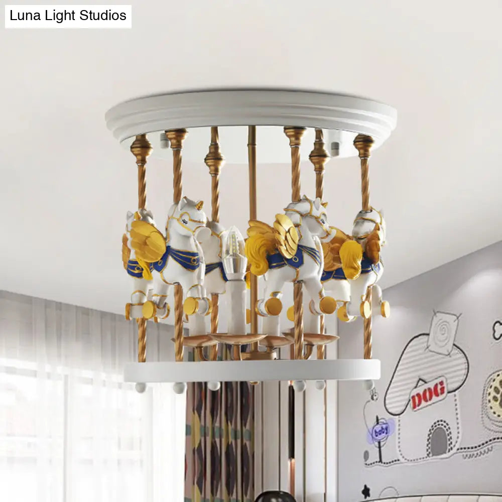 DecorBites™ DecorBites™ Metal Carousel Semi Flush Cartoon Flush Mount Lighting Fixture for Children's Room - 4-Bulb Red/Pink/Yellow