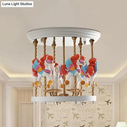 DecorBites™ DecorBites™ Metal Carousel Semi Flush Cartoon Flush Mount Lighting Fixture for Children's Room - 4-Bulb Red/Pink/Yellow
