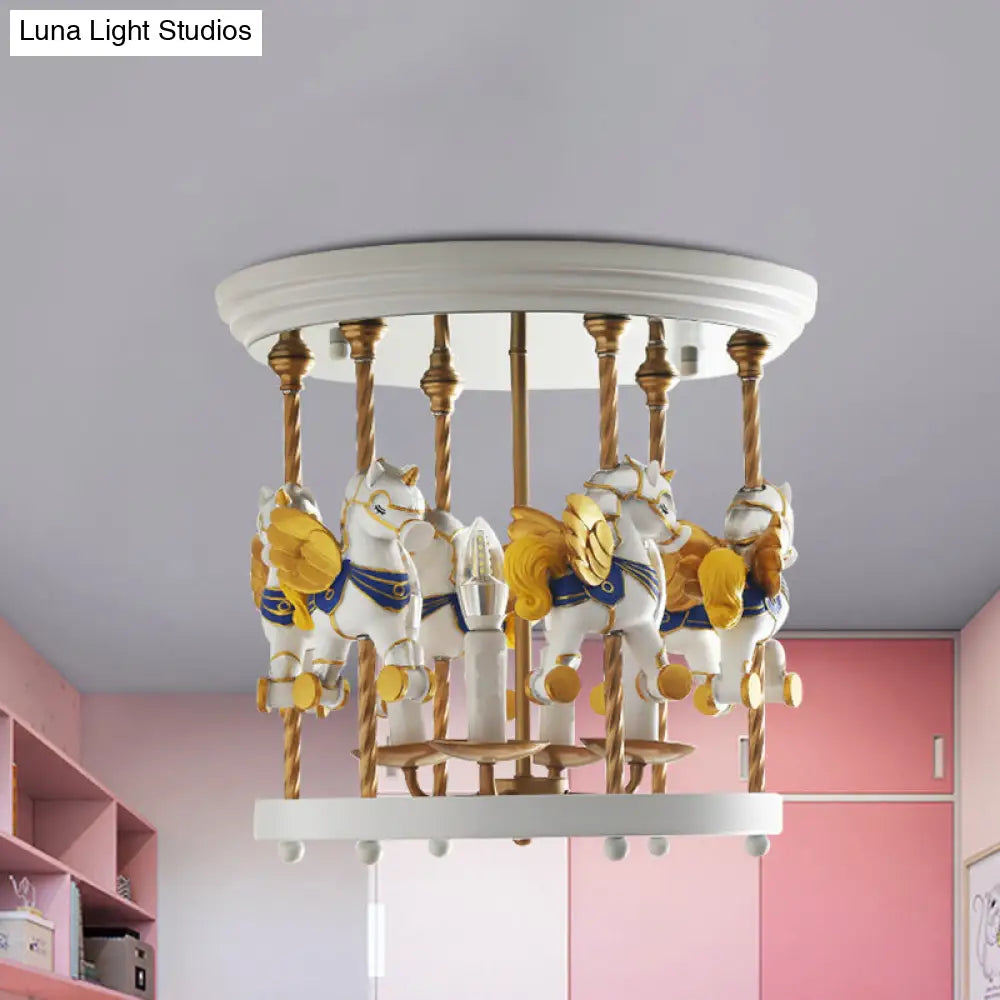 DecorBites™ DecorBites™ Metal Carousel Semi Flush Cartoon Flush Mount Lighting Fixture for Children's Room - 4-Bulb Red/Pink/Yellow
