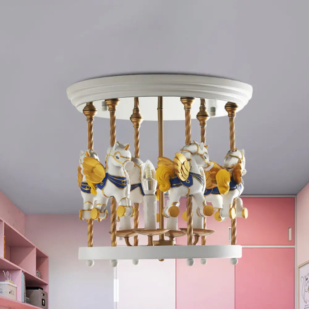 DecorBites™ DecorBites™ Metal Carousel Semi Flush Cartoon Flush Mount Lighting Fixture for Children's Room - 4-Bulb Red/Pink/Yellow