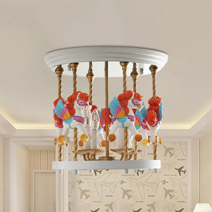 DecorBites™ DecorBites™ Metal Carousel Semi Flush Cartoon Flush Mount Lighting Fixture for Children's Room - 4-Bulb Red/Pink/Yellow