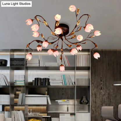 DecorBites™ DecorBites™ Metal Dark Brown Lotus Semi Flush LED Ceiling Lamp - Ideal for Study Room - 20 Bulbs - American Garden