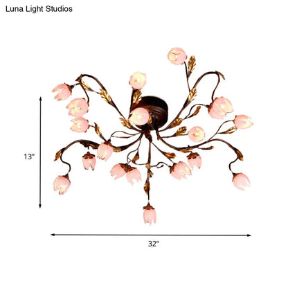 DecorBites™ DecorBites™ Metal Dark Brown Lotus Semi Flush LED Ceiling Lamp - Ideal for Study Room - 20 Bulbs - American Garden