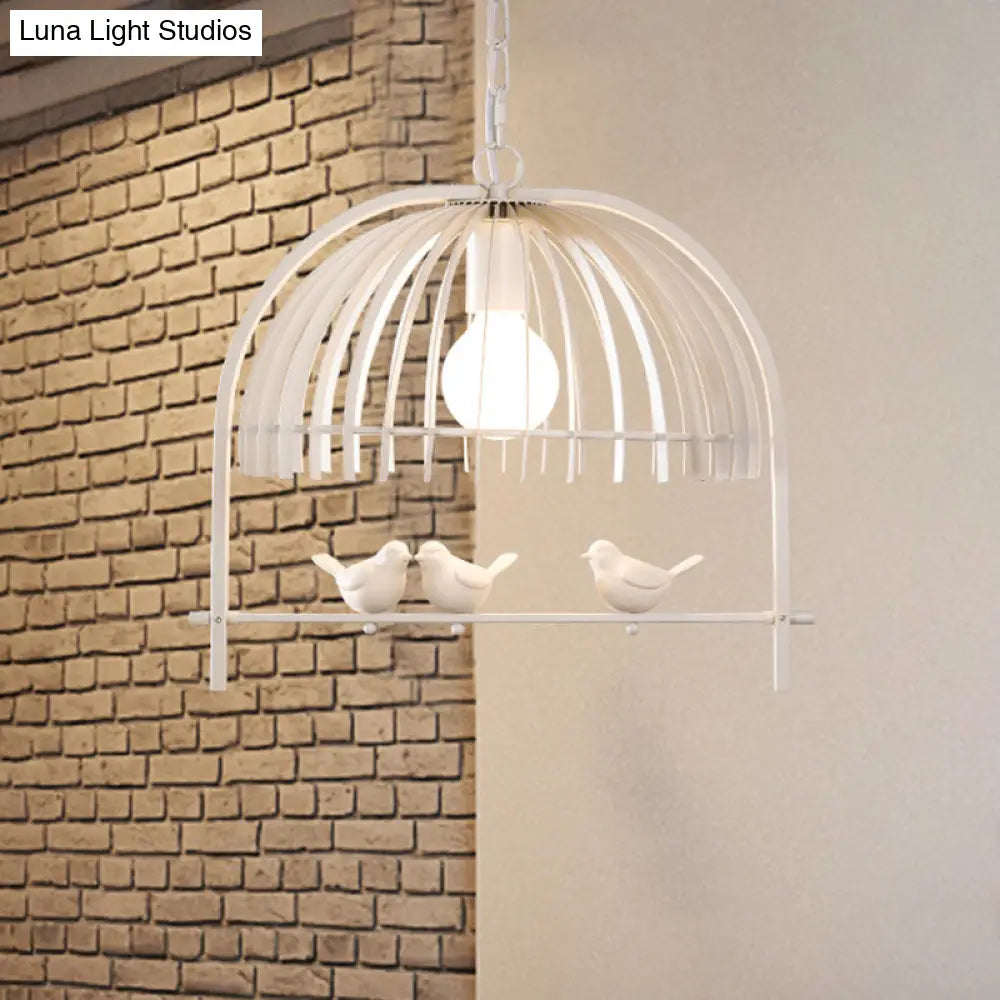 Metal Dome Shade Ceiling Pendant Light with Bird Cage Design - Lodge Style - 1-Bulb Indoor Hanging Lamp in Black/White