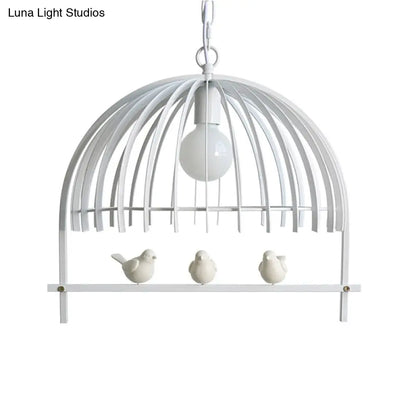 Metal Dome Shade Ceiling Pendant Light with Bird Cage Design - Lodge Style - 1-Bulb Indoor Hanging Lamp in Black/White