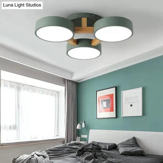 DecorBites™ DecorBites™ Metal Drum Semi Flush Mount Ceiling Lamp with 3 Macaron Loft Heads for Living Room