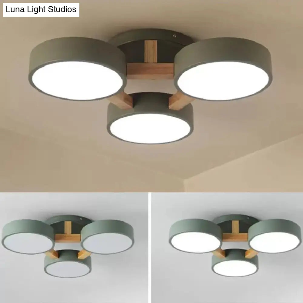 DecorBites™ DecorBites™ Metal Drum Semi Flush Mount Ceiling Lamp with 3 Macaron Loft Heads for Living Room