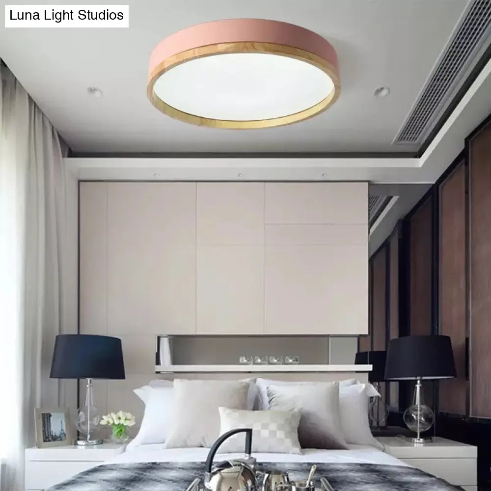 DecorBites™ DecorBites™ Metal Flush Mount LED Ceiling Lamp with Wooden Rim - Elegant Round Design