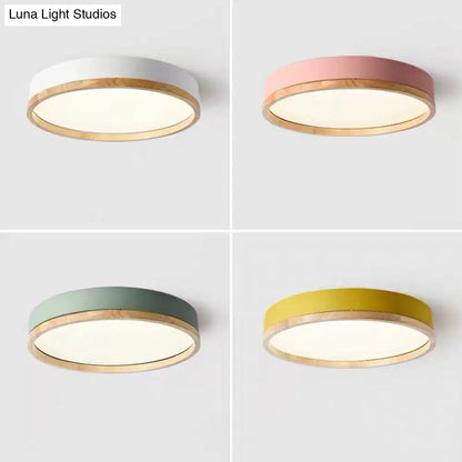DecorBites™ DecorBites™ Metal Flush Mount LED Ceiling Lamp with Wooden Rim - Elegant Round Design