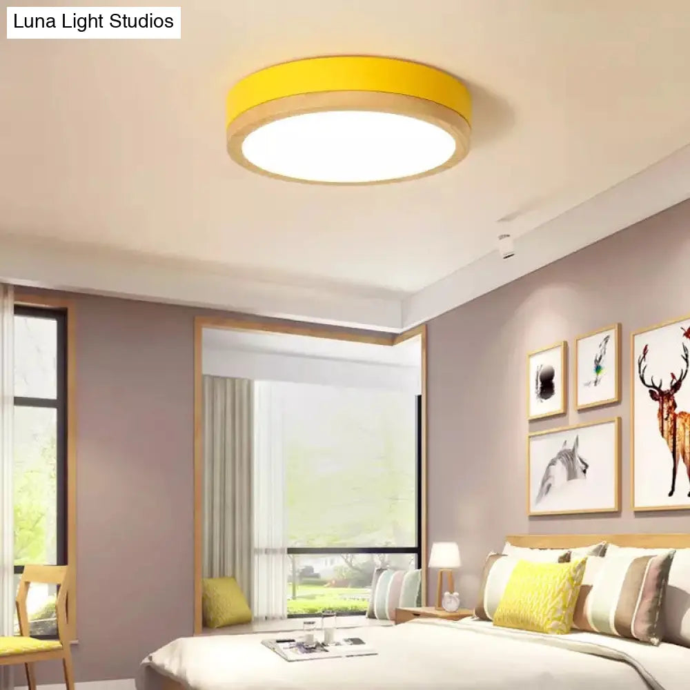 DecorBites™ DecorBites™ Metal Flush Mount LED Ceiling Lamp with Wooden Rim - Elegant Round Design