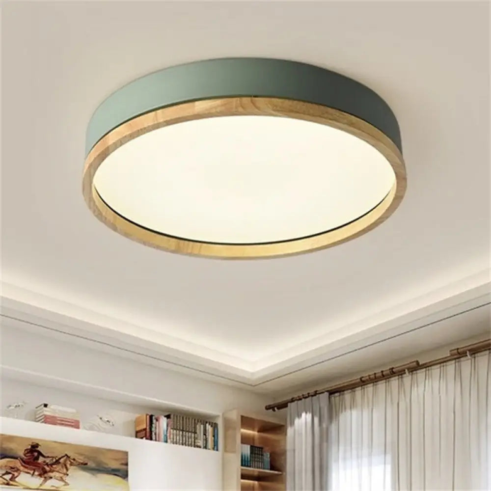 DecorBites™ DecorBites™ Metal Flush Mount LED Ceiling Lamp with Wooden Rim - Elegant Round Design