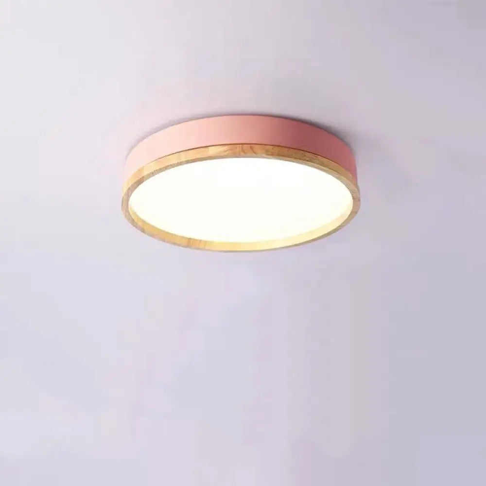 DecorBites™ DecorBites™ Metal Flush Mount LED Ceiling Lamp with Wooden Rim - Elegant Round Design