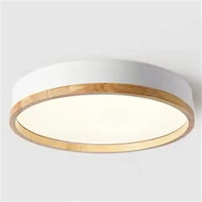 DecorBites™ DecorBites™ Metal Flush Mount LED Ceiling Lamp with Wooden Rim - Elegant Round Design