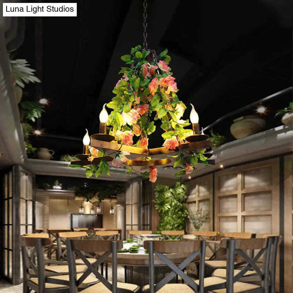 Metal Green Chandelier Candelabra – Antique LED Rose Ceiling Light with 5 Bulbs for Restaurants