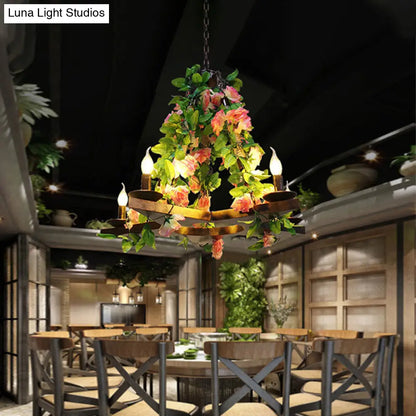 Metal Green Chandelier Candelabra – Antique LED Rose Ceiling Light with 5 Bulbs for Restaurants