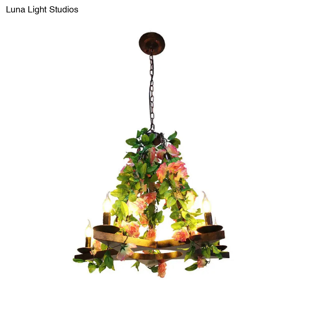 Metal Green Chandelier Candelabra – Antique LED Rose Ceiling Light with 5 Bulbs for Restaurants