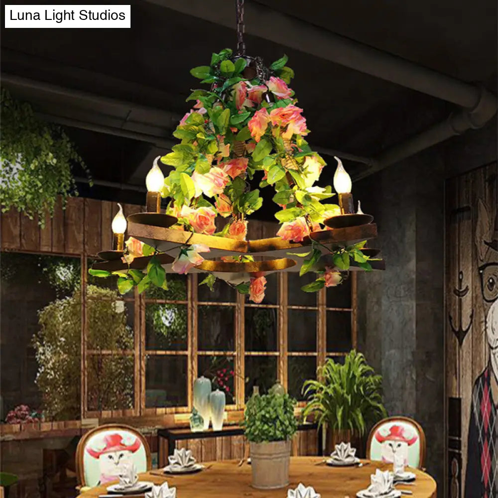 Metal Green Chandelier Candelabra – Antique LED Rose Ceiling Light with 5 Bulbs for Restaurants