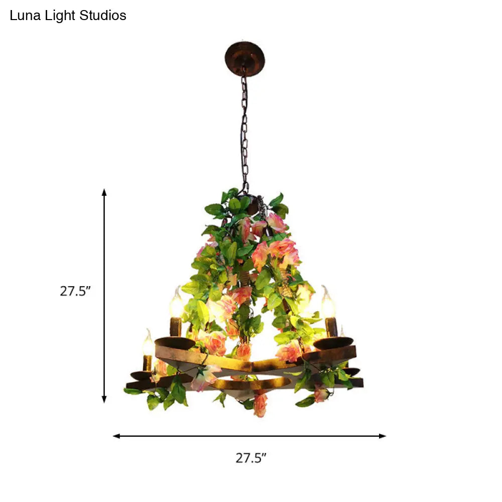 Metal Green Chandelier Candelabra – Antique LED Rose Ceiling Light with 5 Bulbs for Restaurants