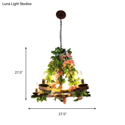 Metal Green Chandelier Candelabra – Antique LED Rose Ceiling Light with 5 Bulbs for Restaurants