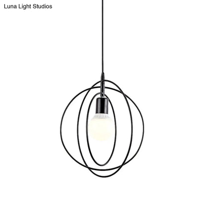 Metal Hanging Lamp: Round/Star Loft Style Ceiling Pendant Light in Black