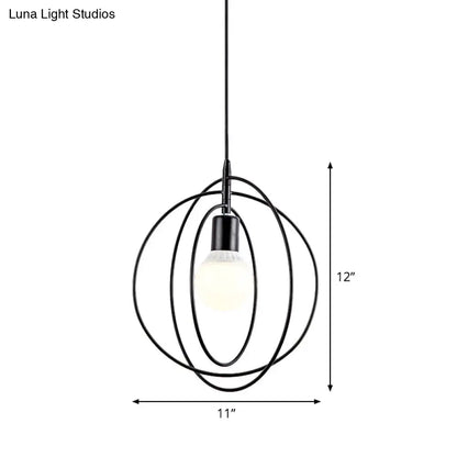 Metal Hanging Lamp: Round/Star Loft Style Ceiling Pendant Light in Black