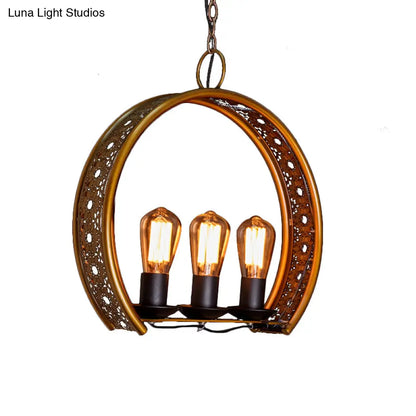 Metal Hanging Light: Brass Industrial Chandeliers - Bare Bulb, 3-Light for Living Room