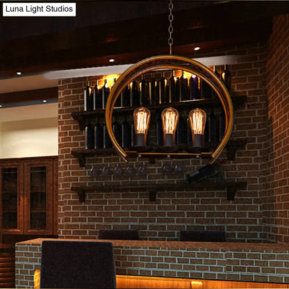 Metal Hanging Light: Brass Industrial Chandeliers - Bare Bulb, 3-Light for Living Room