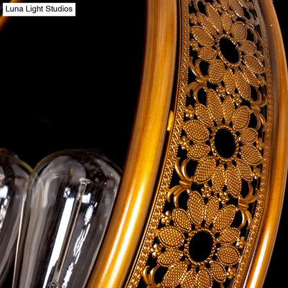 Metal Hanging Light: Brass Industrial Chandeliers - Bare Bulb, 3-Light for Living Room