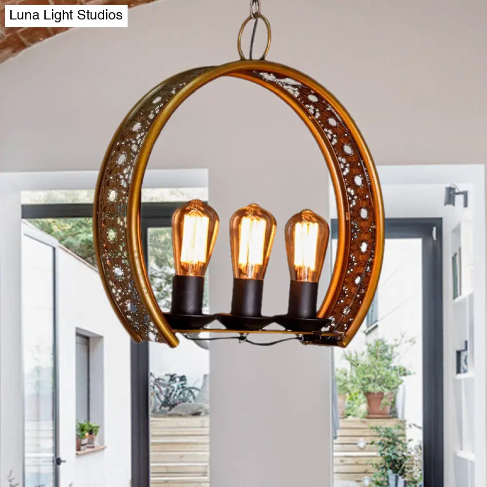 Metal Hanging Light: Brass Industrial Chandeliers - Bare Bulb, 3-Light for Living Room