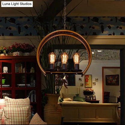 Metal Hanging Light: Brass Industrial Chandeliers - Bare Bulb, 3-Light for Living Room