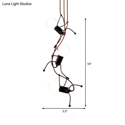 Metal Human Shape Chandelier Light - Industrial Black, Ceiling Hanging Fixture for Dining Room - 3/6 Bulbs