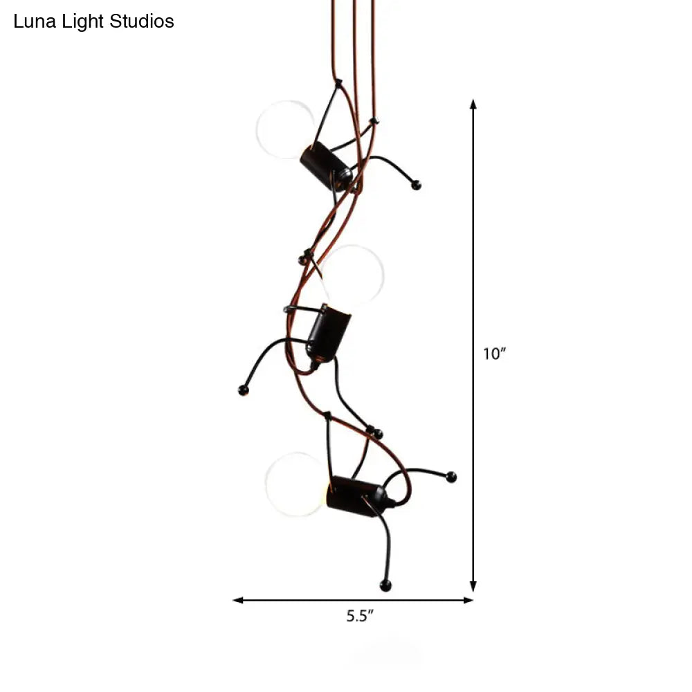 Metal Human Shape Chandelier Light - Industrial Black, Ceiling Hanging Fixture for Dining Room - 3/6 Bulbs