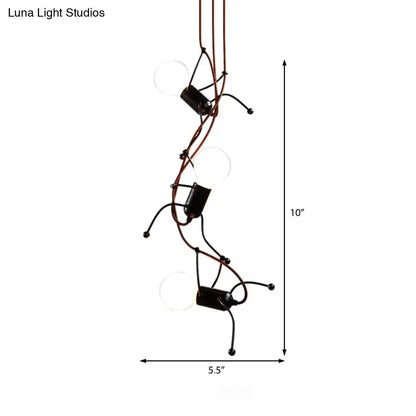 Metal Human Shape Chandelier Light - Industrial Black, Ceiling Hanging Fixture for Dining Room - 3/6 Bulbs