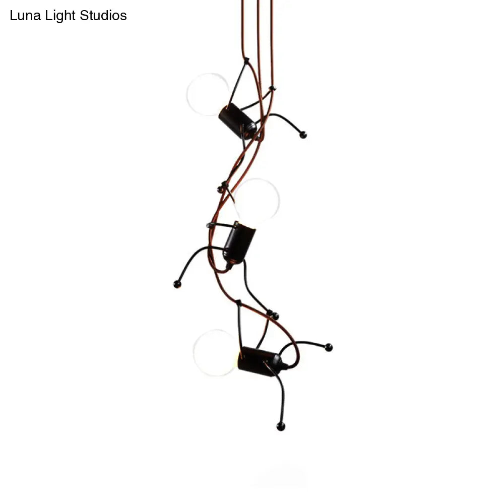 Metal Human Shape Chandelier Light - Industrial Black, Ceiling Hanging Fixture for Dining Room - 3/6 Bulbs