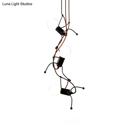 Metal Human Shape Chandelier Light - Industrial Black, Ceiling Hanging Fixture for Dining Room - 3/6 Bulbs