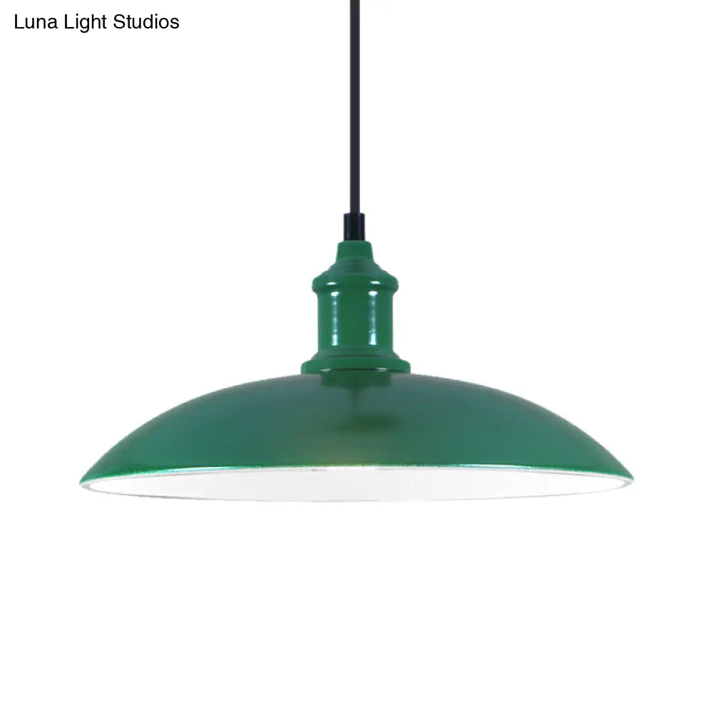 Metal Industrial Hanging Pendant Light - Green/Red Bowl Design, 1 Light, 12.5"/16" Width - Ideal for Living Room Ceiling