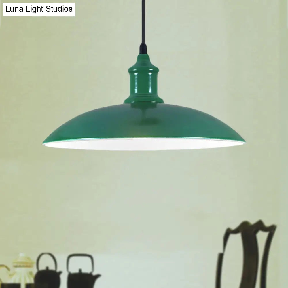 Metal Industrial Hanging Pendant Light - Green/Red Bowl Design, 1 Light, 12.5"/16" Width - Ideal for Living Room Ceiling