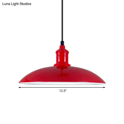 Metal Industrial Hanging Pendant Light - Green/Red Bowl Design, 1 Light, 12.5"/16" Width - Ideal for Living Room Ceiling