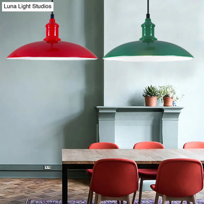 Metal Industrial Hanging Pendant Light - Green/Red Bowl Design, 1 Light, 12.5"/16" Width - Ideal for Living Room Ceiling