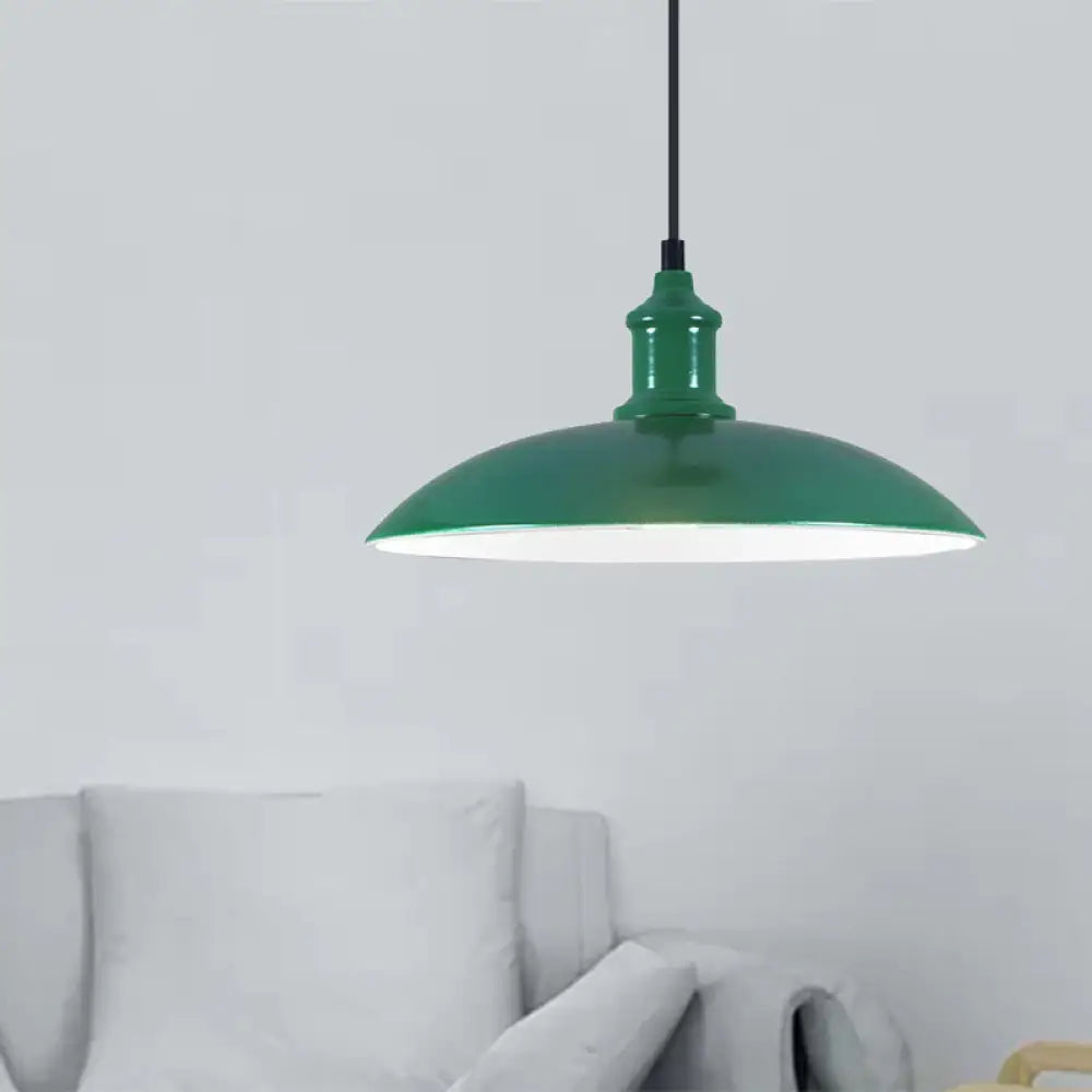 Metal Industrial Hanging Pendant Light - Green/Red Bowl Design, 1 Light, 12.5"/16" Width - Ideal for Living Room Ceiling