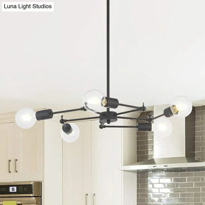 Metal Industrial Style Adjustable Chandelier with Exposed Bulbs - Multi Light Hanging Lamp for Bedroom - Black