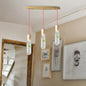 Metal LED Pendant Light with Bottle Cluster Design and Wood Accent for Living Room