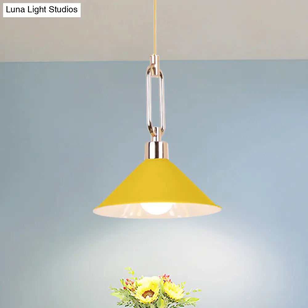 Metal Macaron Pyramid Pendant Lamp: Single Light Candy Colored Suspension for Hotels