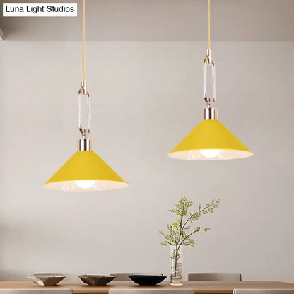 Metal Macaron Pyramid Pendant Lamp: Single Light Candy Colored Suspension for Hotels