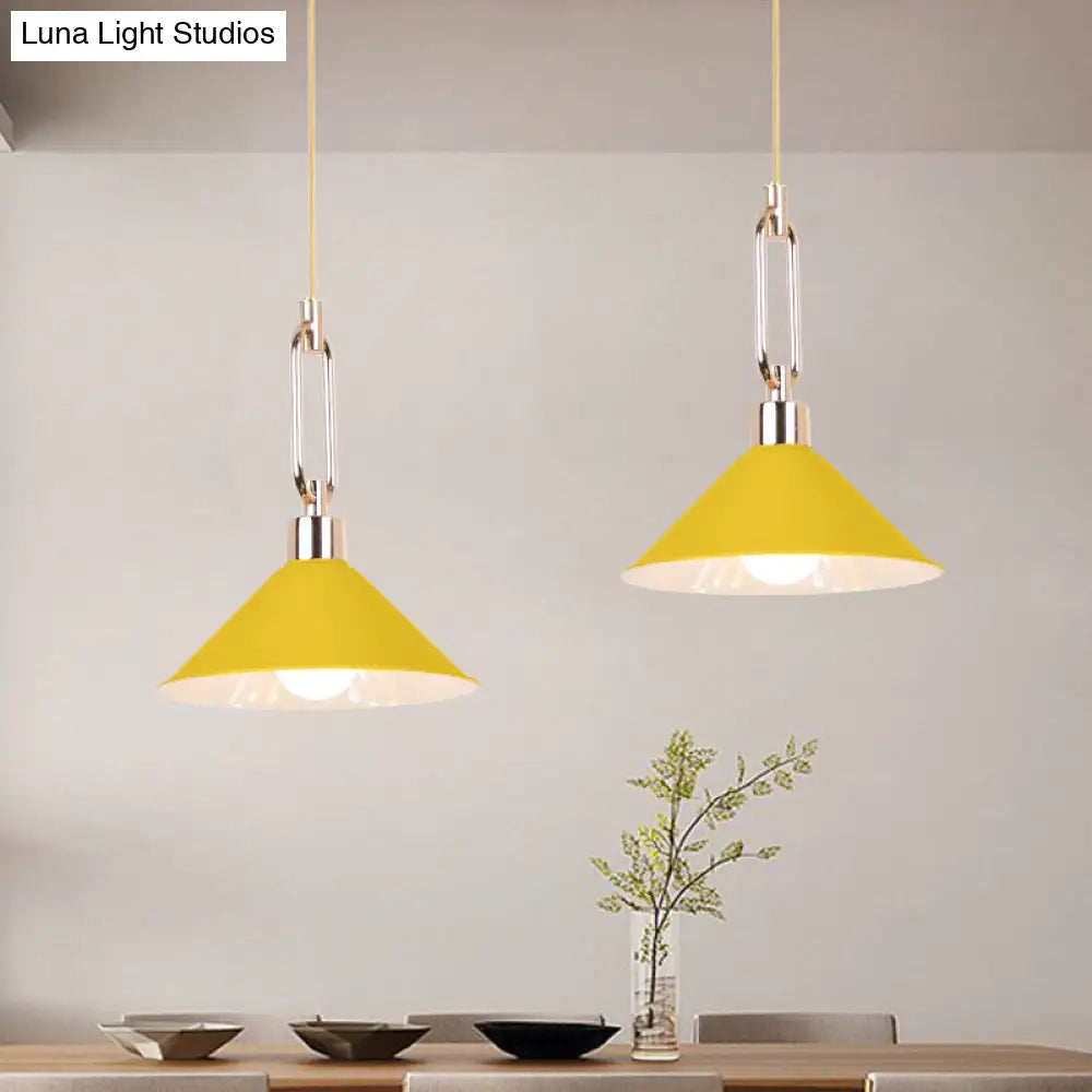 Metal Macaron Pyramid Pendant Lamp: Single Light Candy Colored Suspension for Hotels