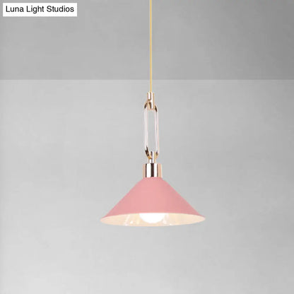 Metal Macaron Pyramid Pendant Lamp: Single Light Candy Colored Suspension for Hotels