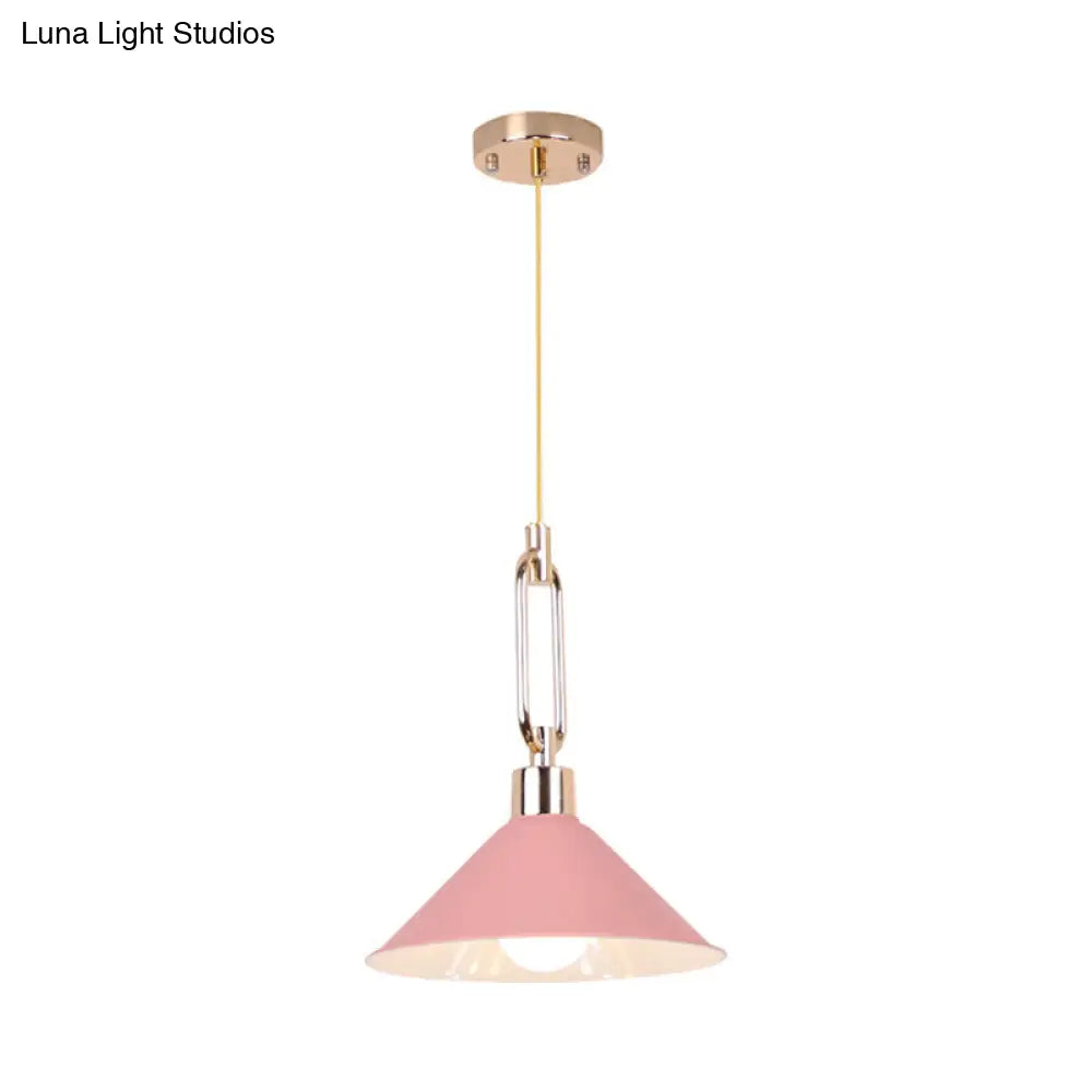 Metal Macaron Pyramid Pendant Lamp: Single Light Candy Colored Suspension for Hotels