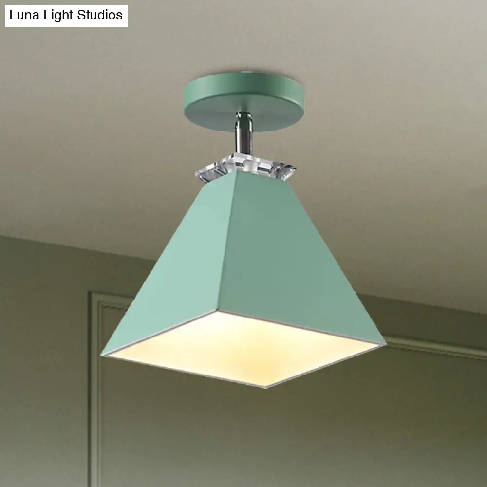 DecorBites™ DecorBites™ Metal Modernist Pyramid Semi-Flush Mount Fixture - 1 Light Semi-Flush Ceiling Light (Gray, White, Green)