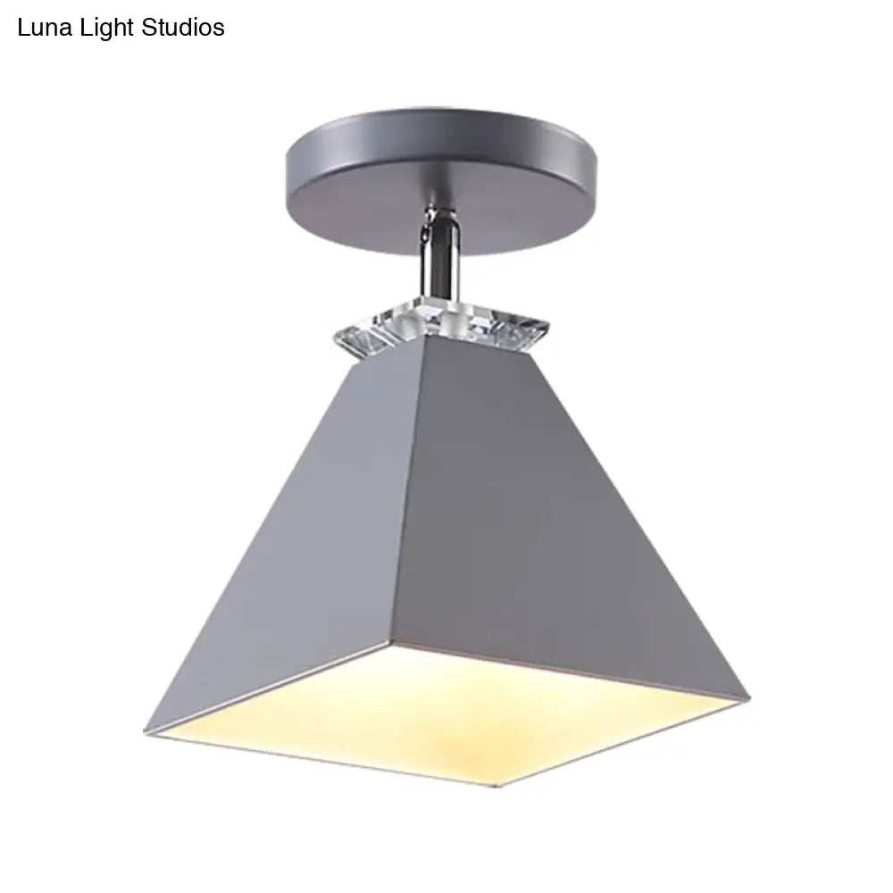 DecorBites™ DecorBites™ Metal Modernist Pyramid Semi-Flush Mount Fixture - 1 Light Semi-Flush Ceiling Light (Gray, White, Green)